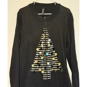 Vintage Berek Christmas Tree Zip-Up Cardigan Sweater Women's XL